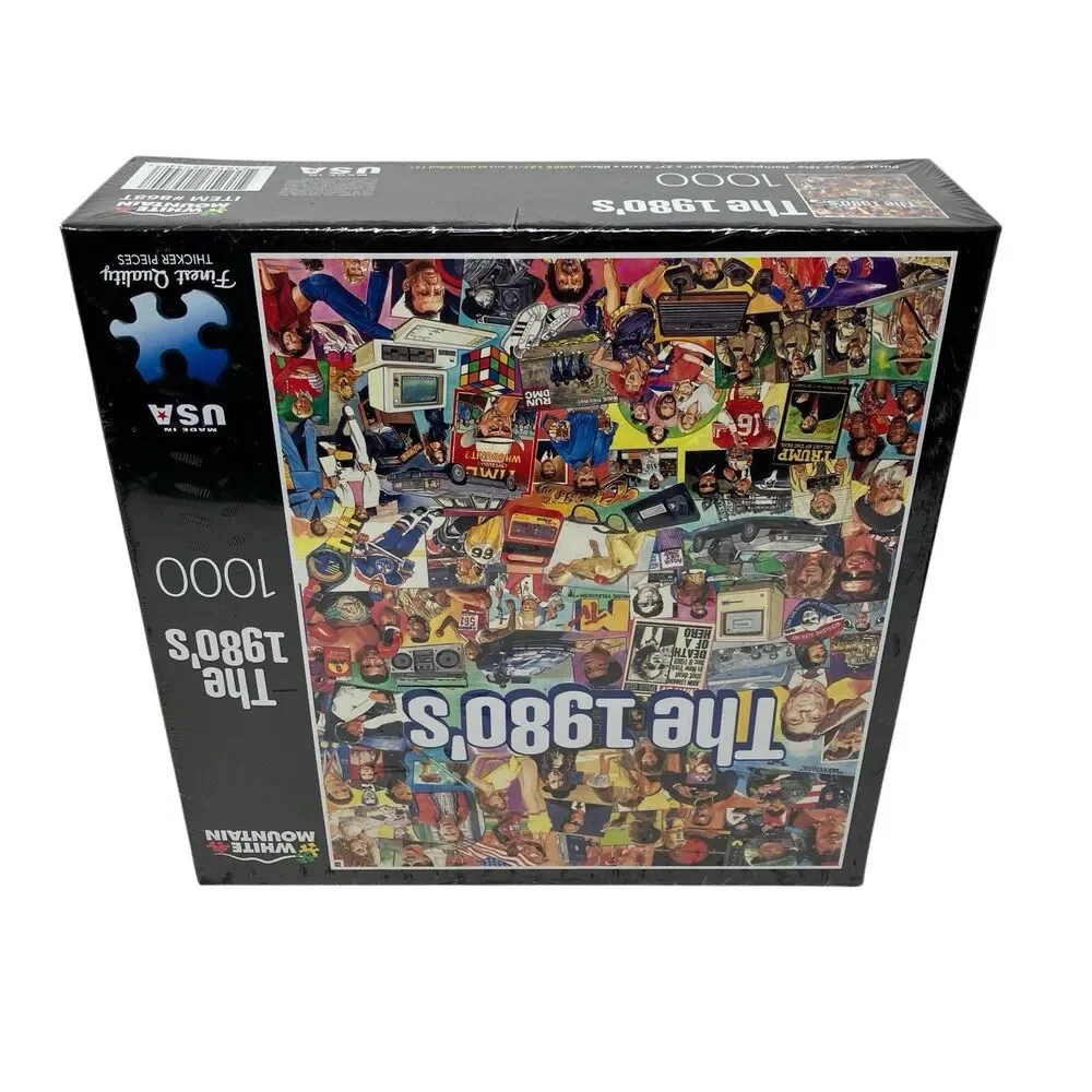 White Mountain Jigsaw Puzzle Black The 1980s 1000 Piece Pop Culture Collage USA